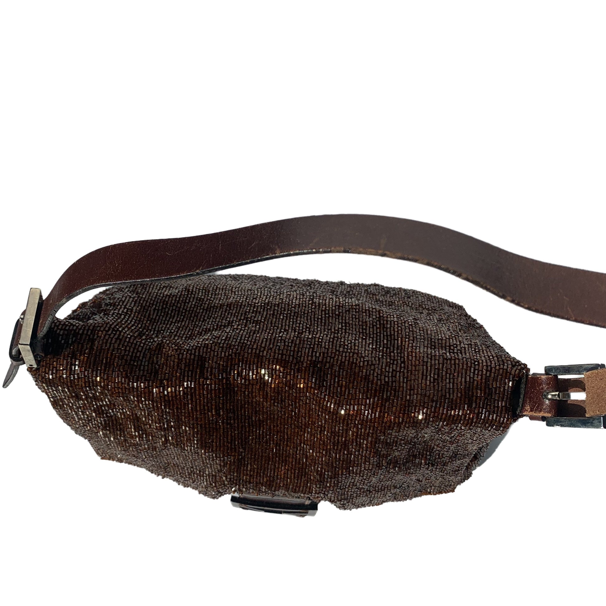 Fendi Mamma Baguette Brown Beaded Shoulder Bag