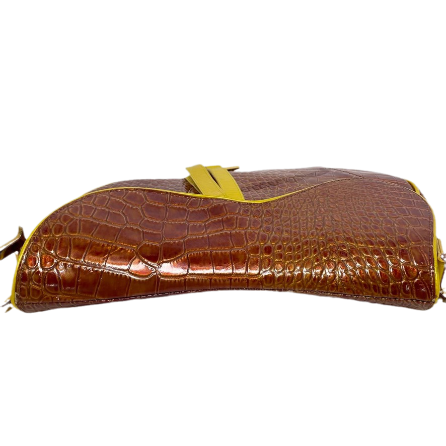 Dior Saddle Brown Medium Crocodile embossed Leather Handbag