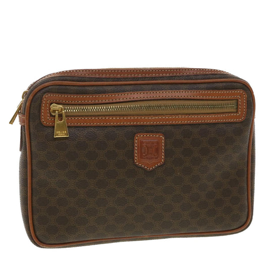 Luxury CELINE Macadam Canvas Clutch Bag PVC Leather Brown 34059