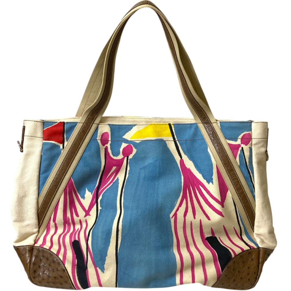 Prada Official Name CanvasÌÑOstrich Leather Big Tote Bag