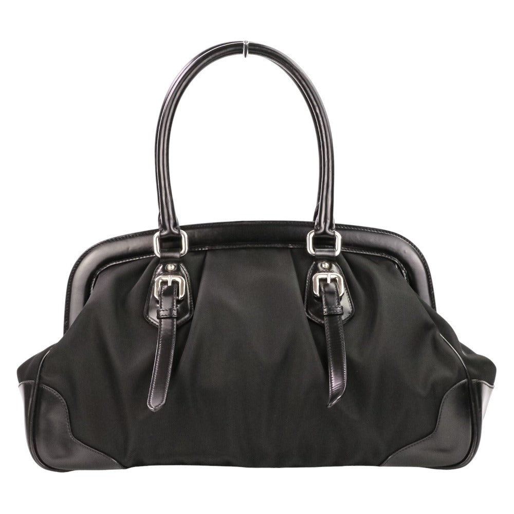 Prada Triangle Logo Plate Tessuto Nylon Leather Handbag