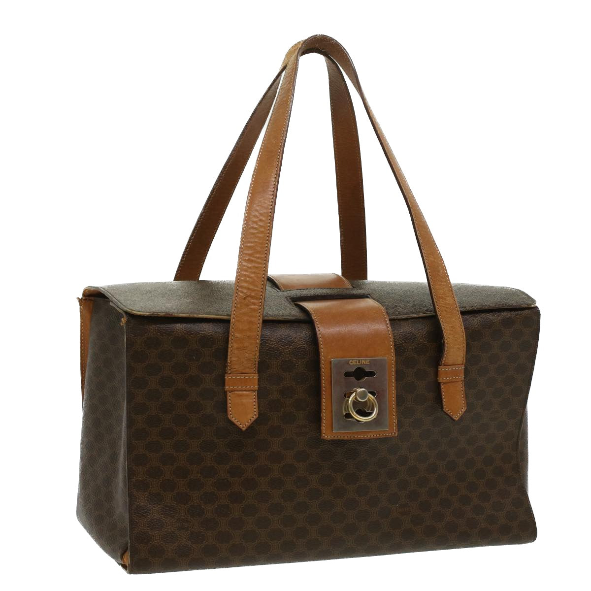 Luxury CELINE Macadam Canvas Hand Bag PVC Leather Brown 34655