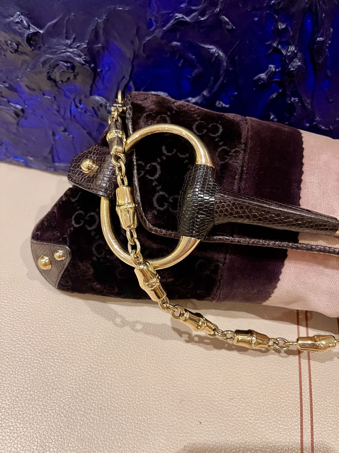 Gucci Horsebit 1955 Large Velvet Purple Shoulder Bag