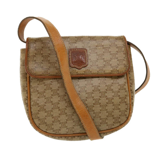 Luxury CELINE Macadam Canvas Shoulder Bag PVC Leather Beige 35355