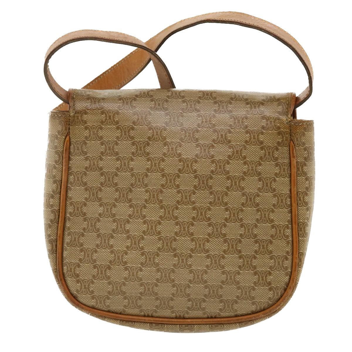 Luxury CELINE Macadam Canvas Shoulder Bag PVC Leather Beige 35355