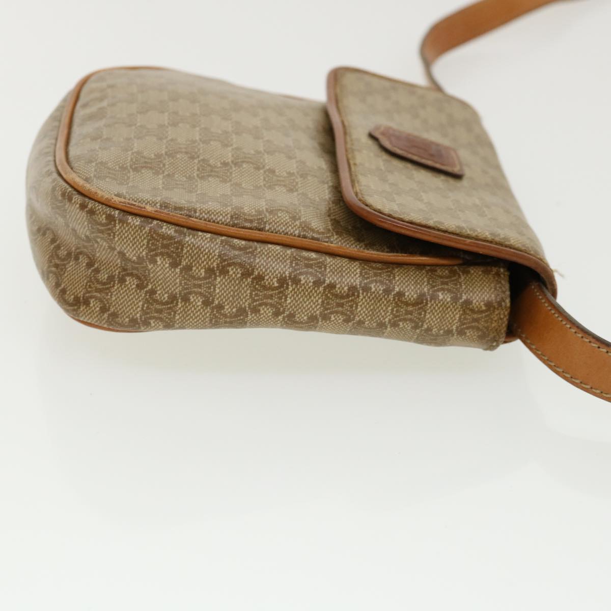 Luxury CELINE Macadam Canvas Shoulder Bag PVC Leather Beige 35355