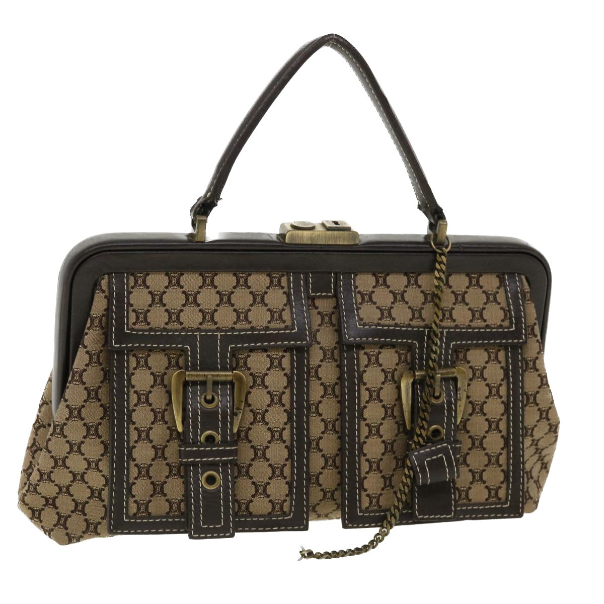 Luxury CELINE Paris Macadam Canvas Hand Bag Beige 35578