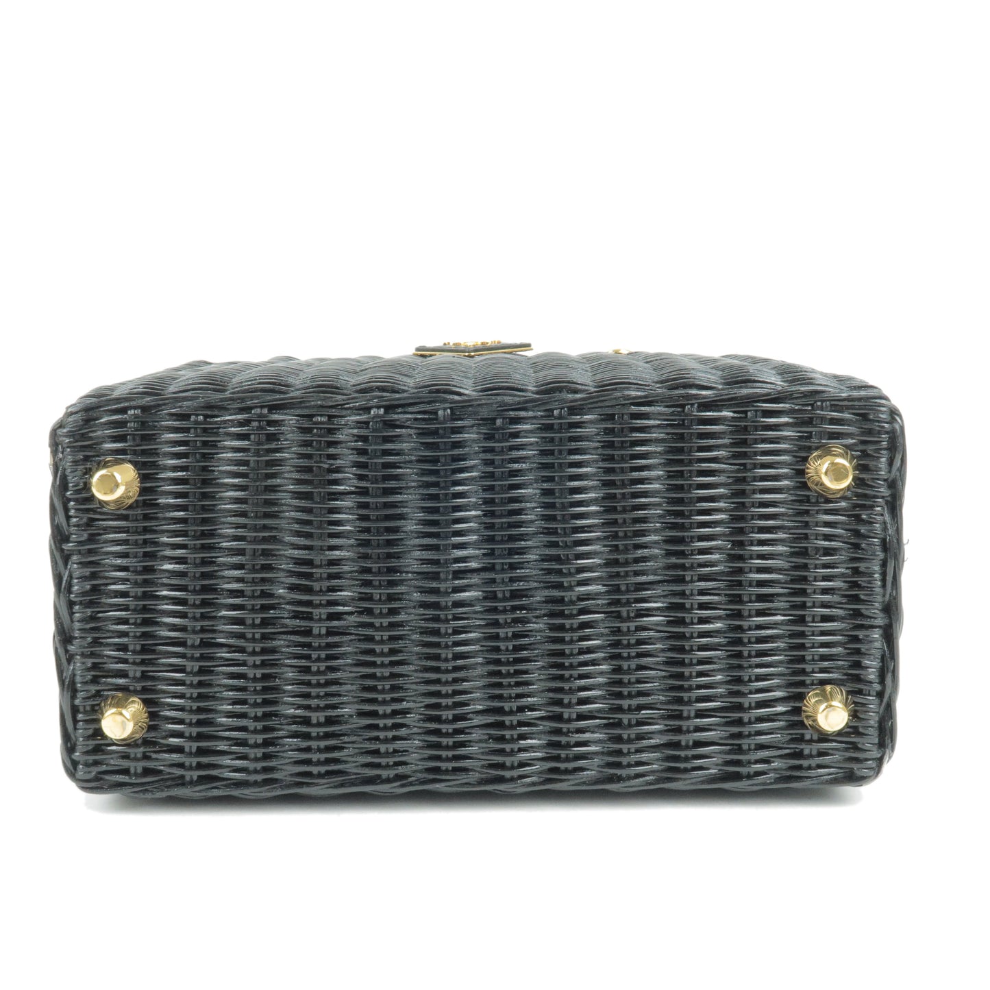 PRADA Wicker Canvas 2Way Basket Bag Hand Bag Nero Black