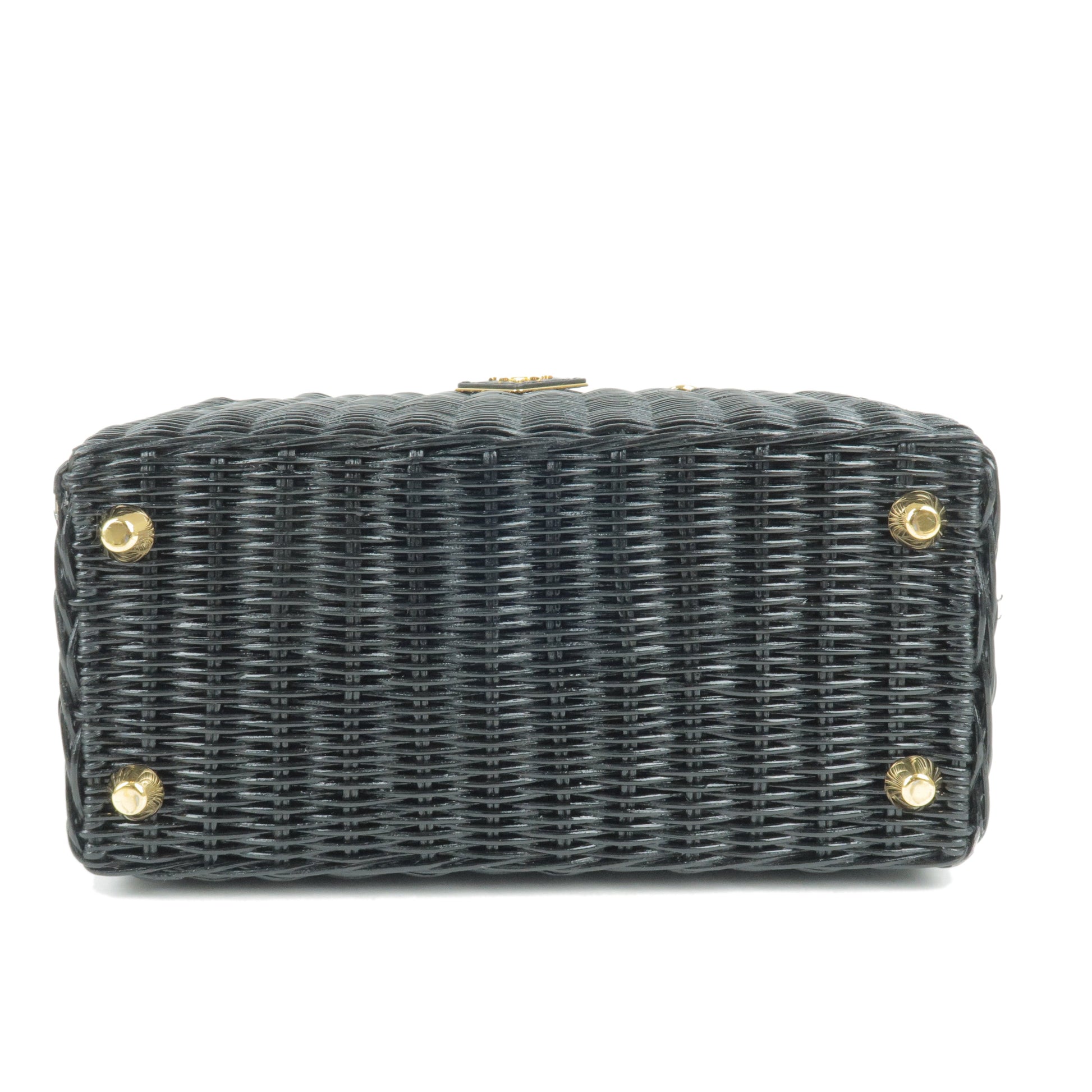 PRADA Wicker Canvas 2Way Basket Bag Hand Bag Nero Black
