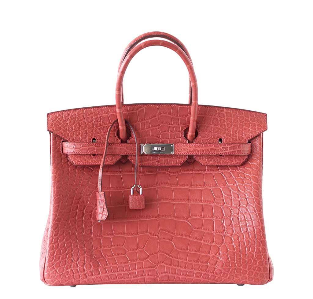 HermesBirkin 35 Alligator Rose Indienne Bag