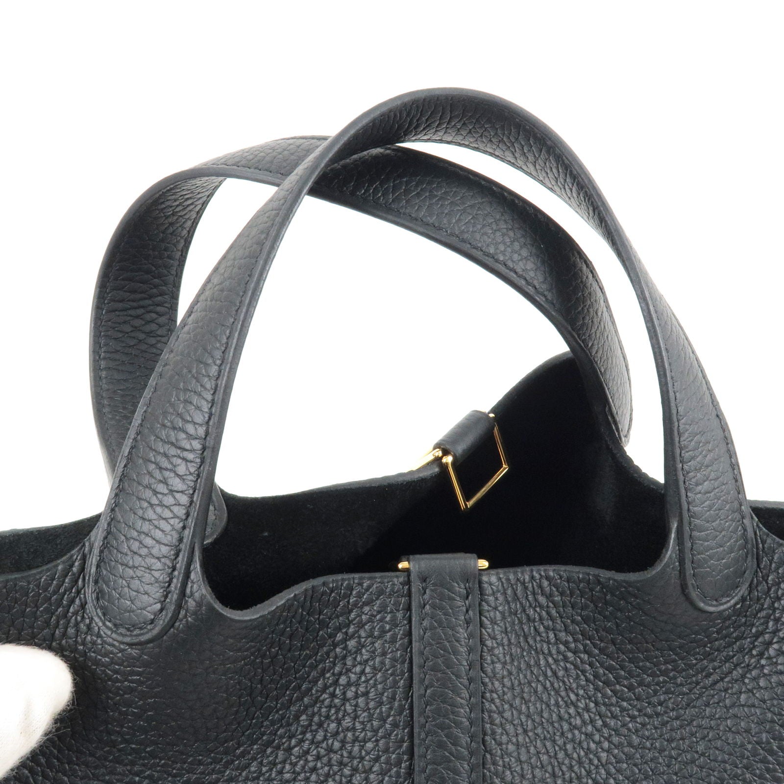 Luxury Hermes Taurillon Clemence Picotin Lock PM Hand Bag Black
