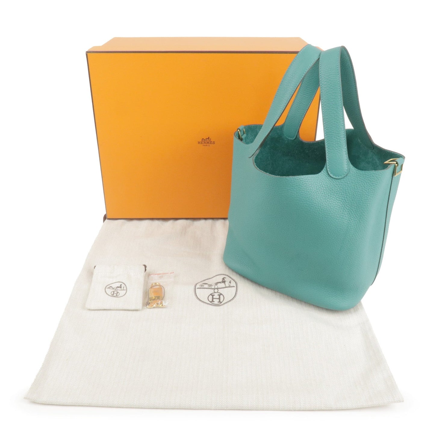 Luxury Hermes Taurillon Clemence Picotin Lock MM Hand Bag Vert Verone