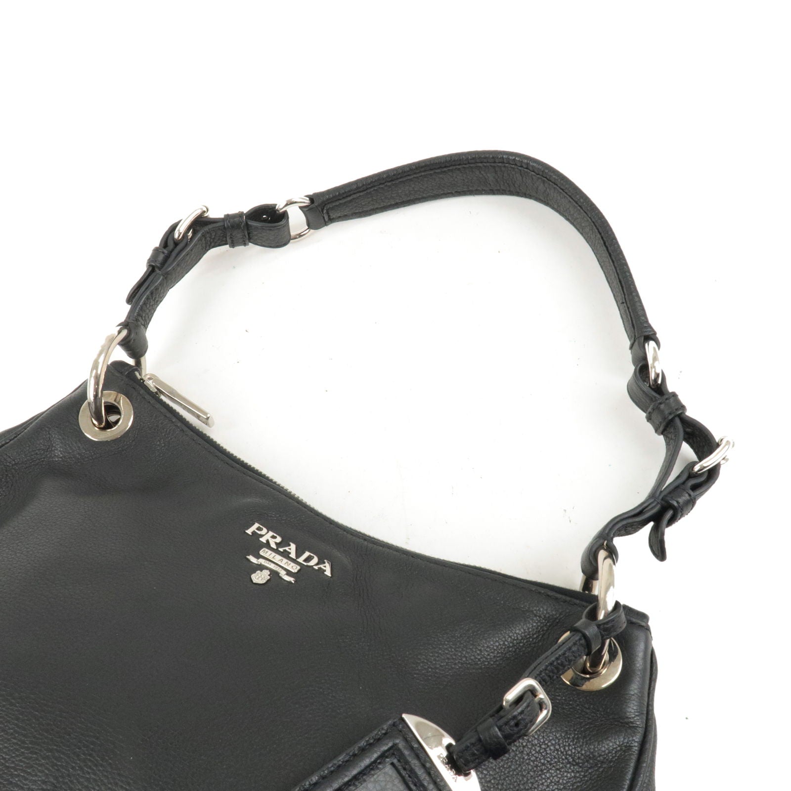 PRADA Vitello Phenix Leather Shoulder Bag NERO Black