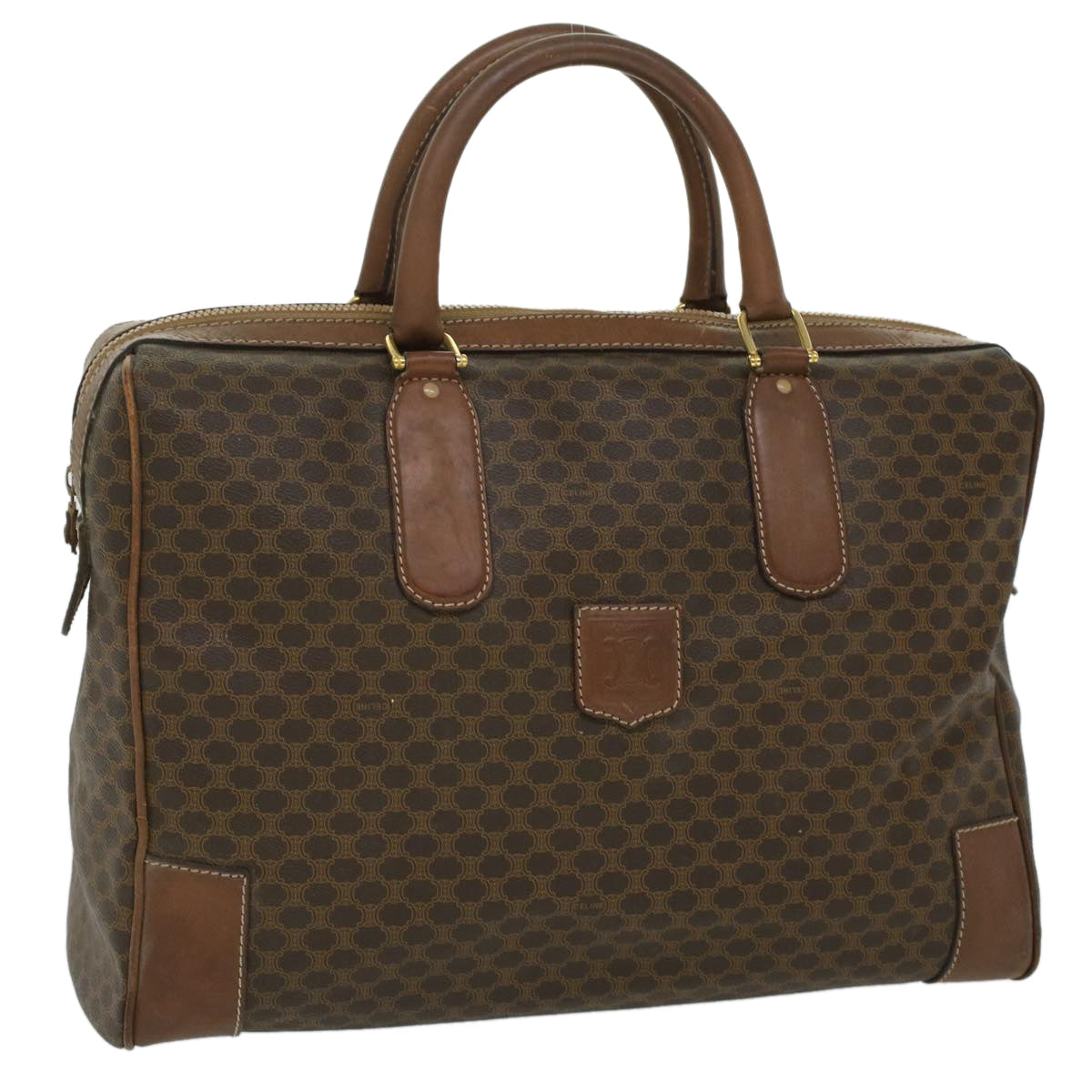 Luxury CELINE Macadam Canvas Boston Bag PVC Leather Brown 36617