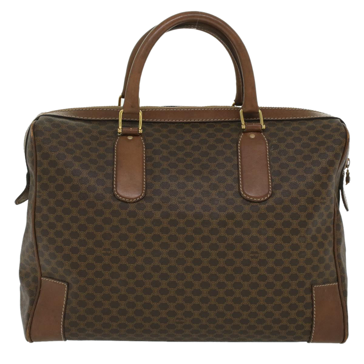 Luxury CELINE Macadam Canvas Boston Bag PVC Leather Brown 36617