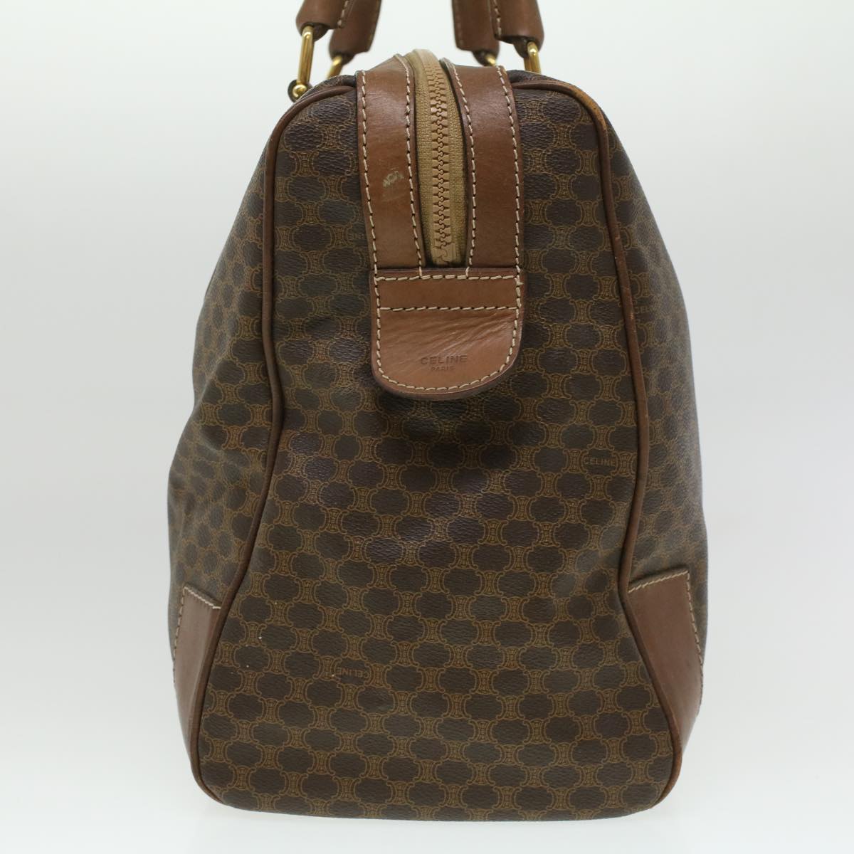 Luxury CELINE Macadam Canvas Boston Bag PVC Leather Brown 36617