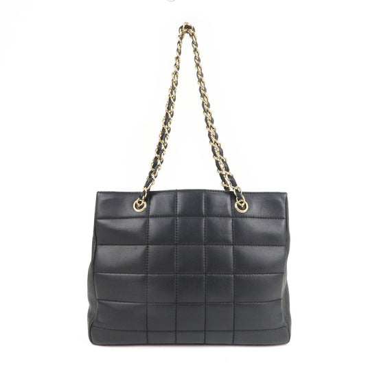 Chanel Chocolate Bar Lamb Skin Chain Tote Bag Black