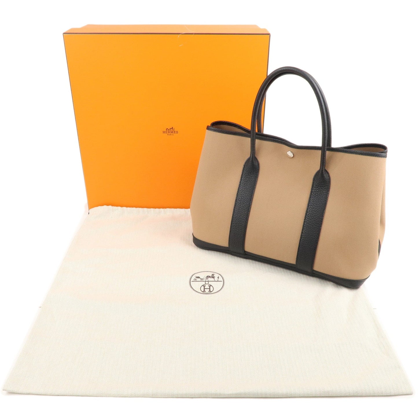 Luxury Hermes Toile Militaire Negonda Garden Party Bag Brown Black