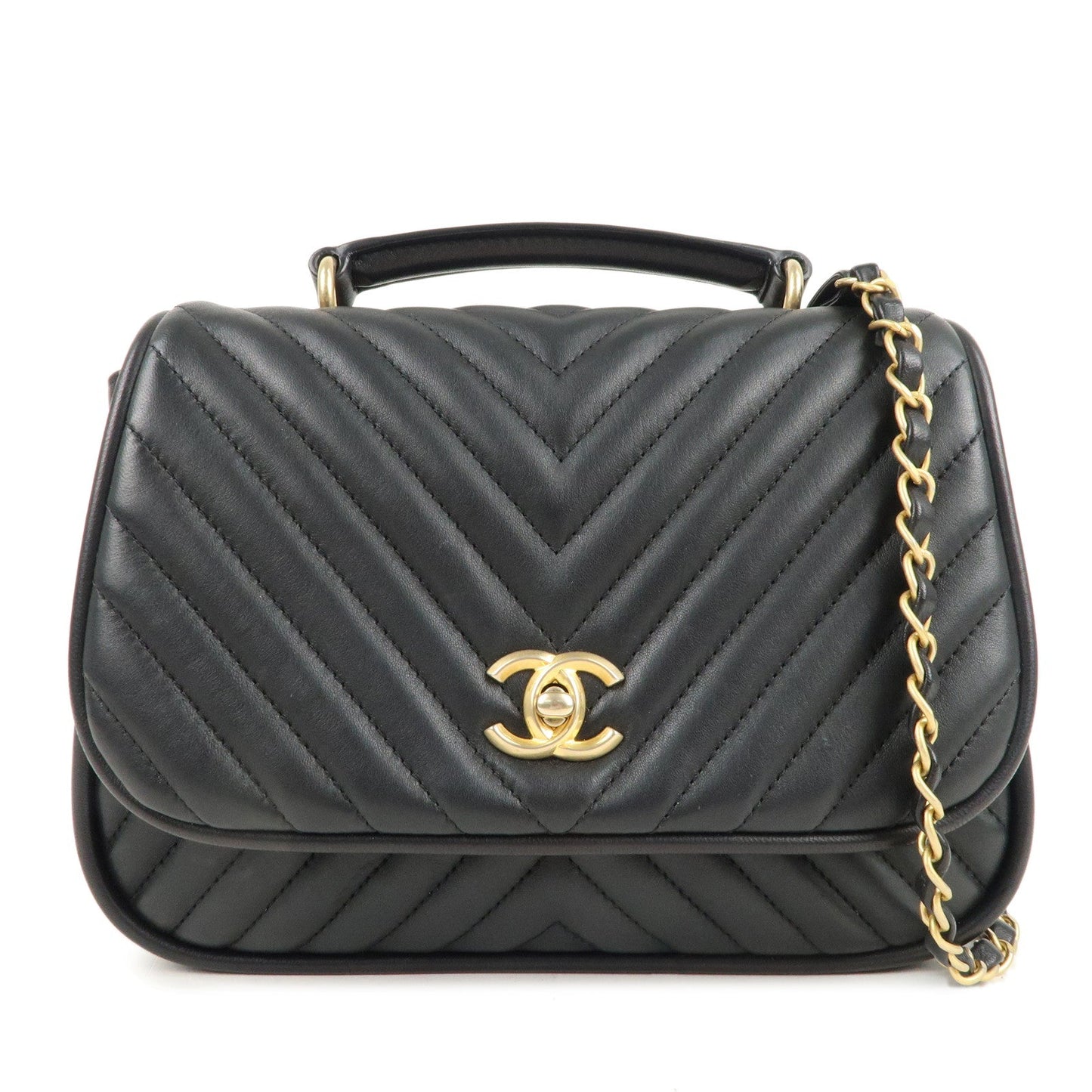 Chanel Chevron Lamb Skin WAY Chain Shoulder Bag Black A