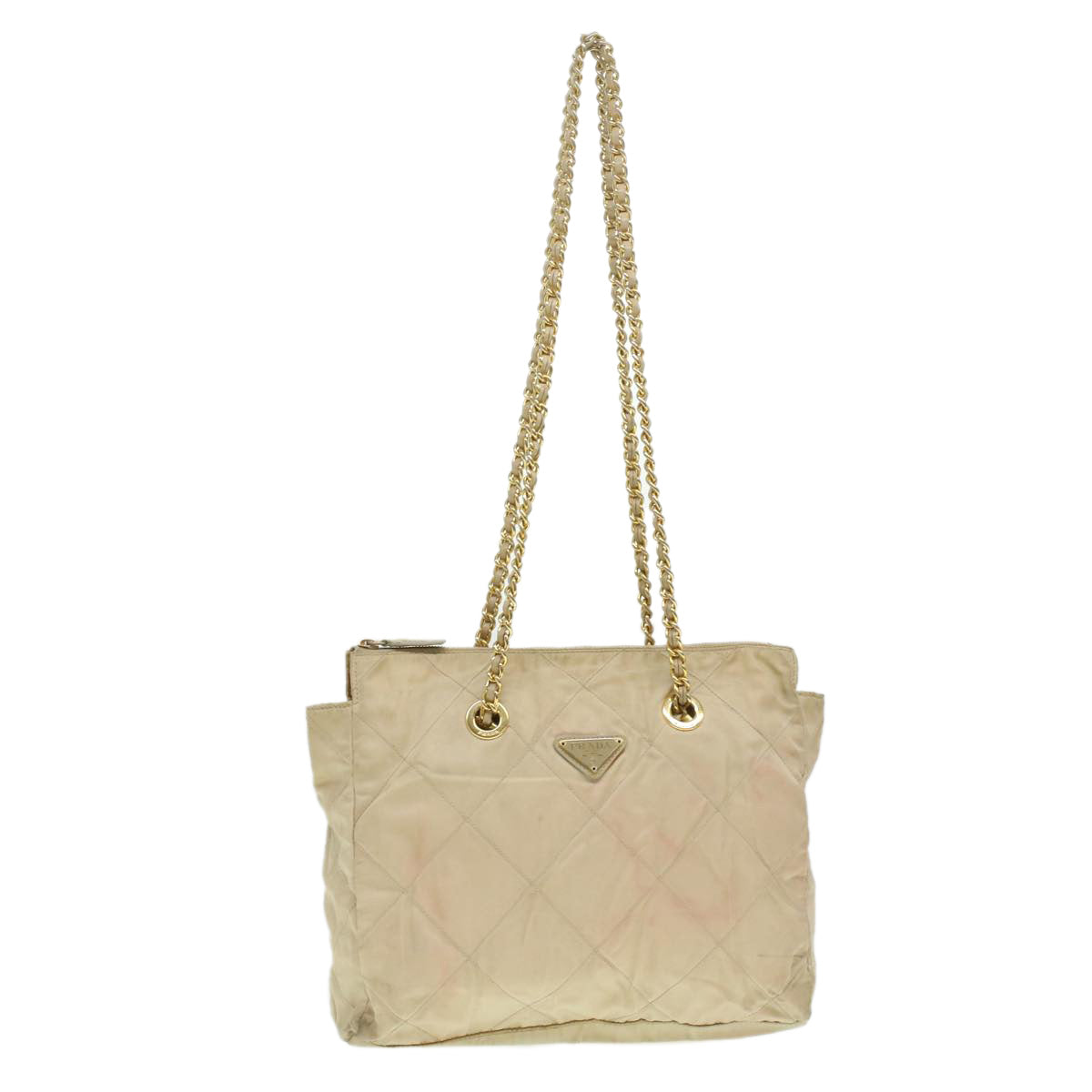 Prada Chain Shoulder Bag Nylon Beige
