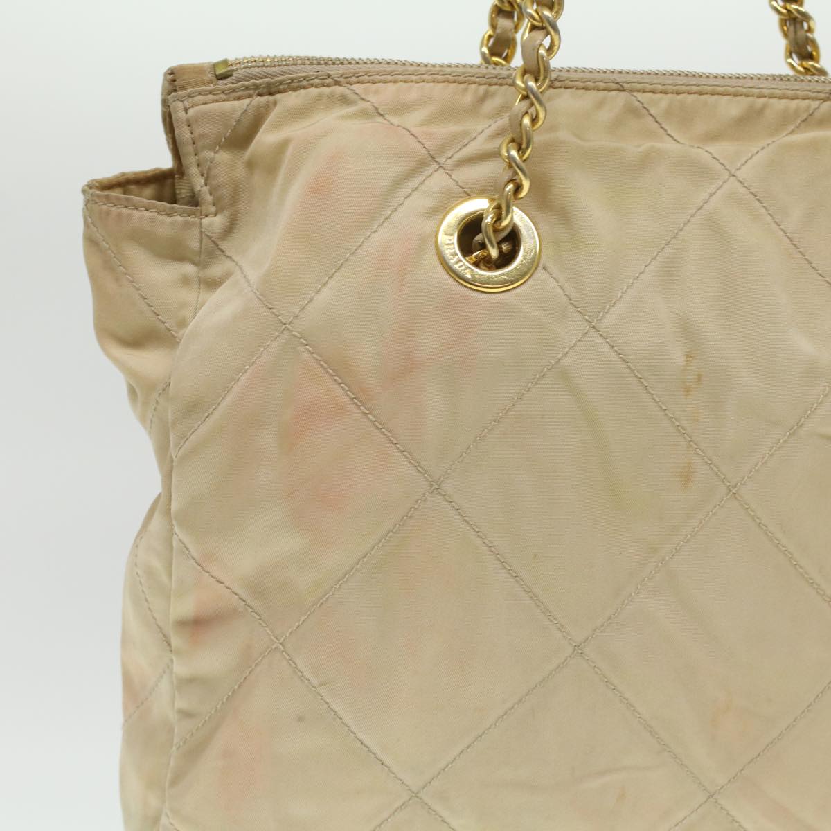 Prada Chain Shoulder Bag Nylon Beige