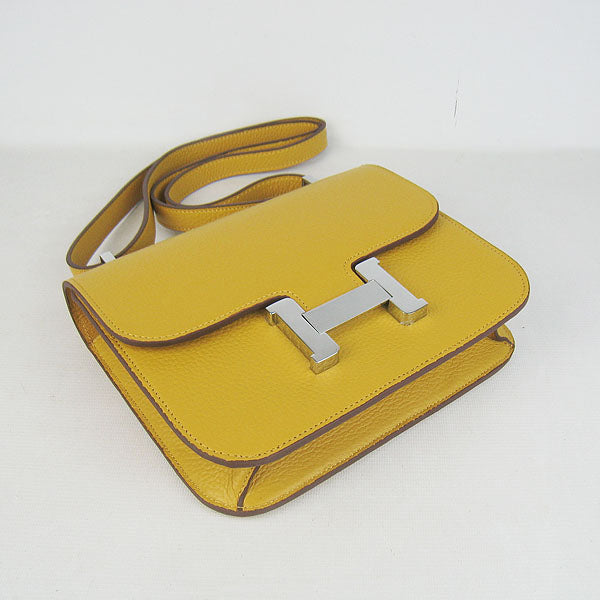 Luxury Hermes Constance Cowskin Leather Bag yellow silver