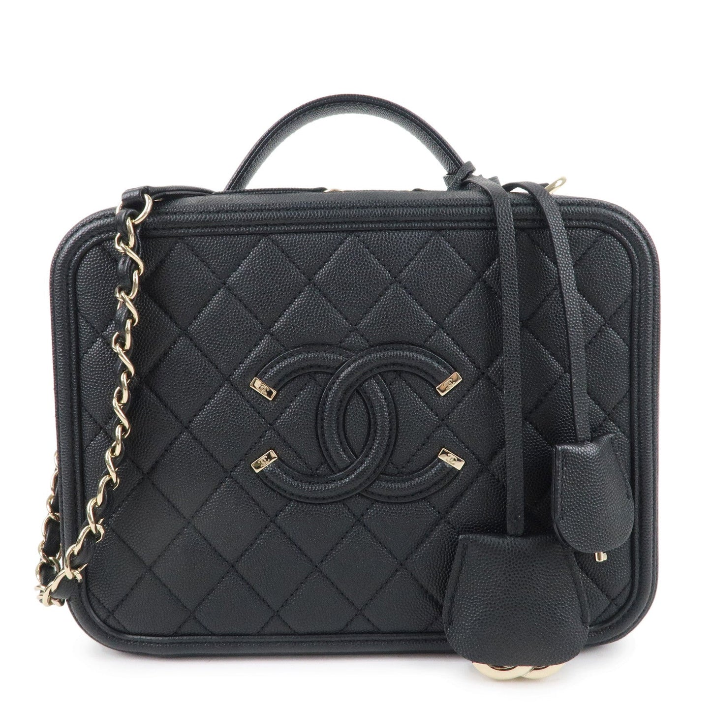 Chanel CC Filigree Matelasse Caviar Skin Shoulder Bag Black A