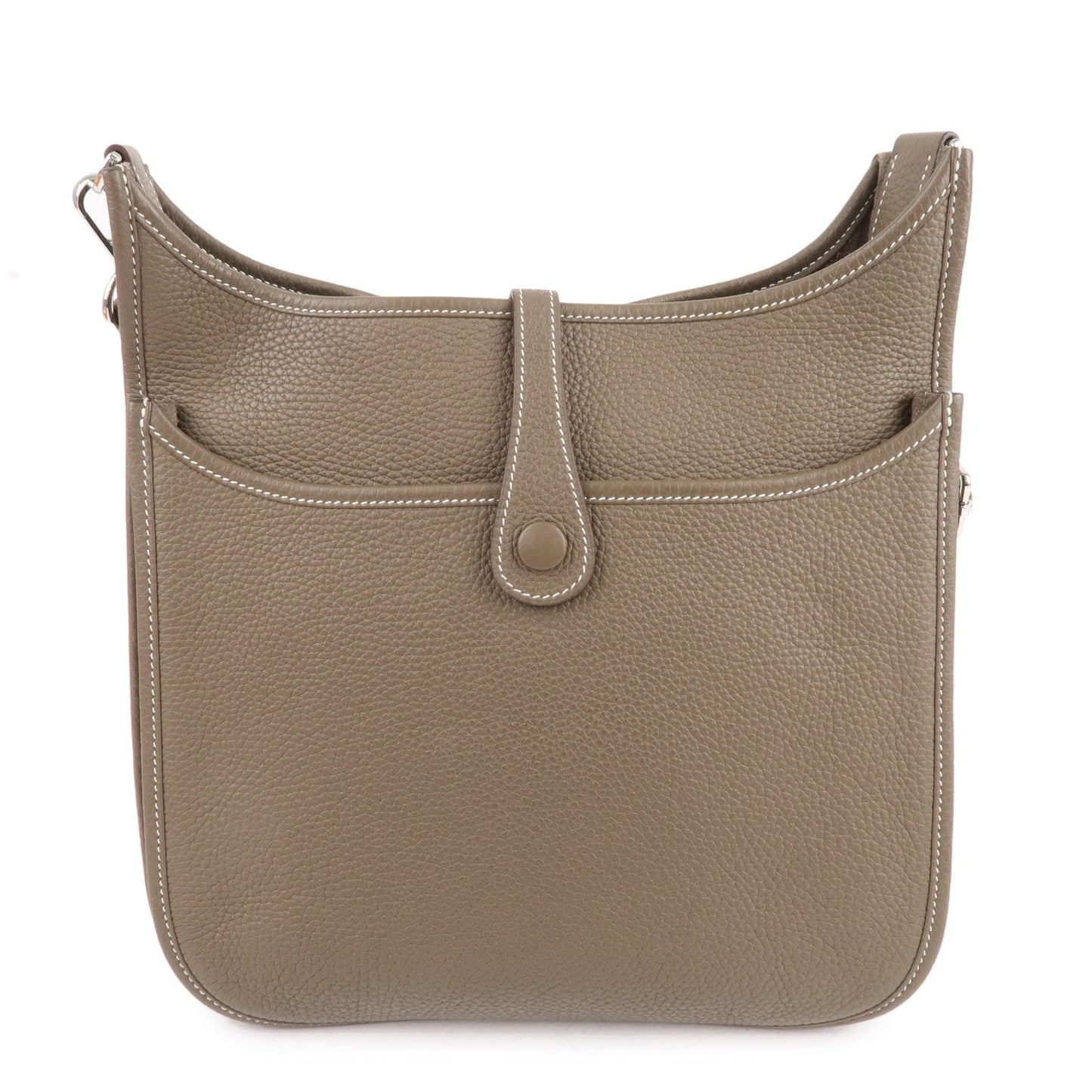 Luxury Hermes Taurillon Clemence Evelyne 3PM Shoulder Bag Etoupe