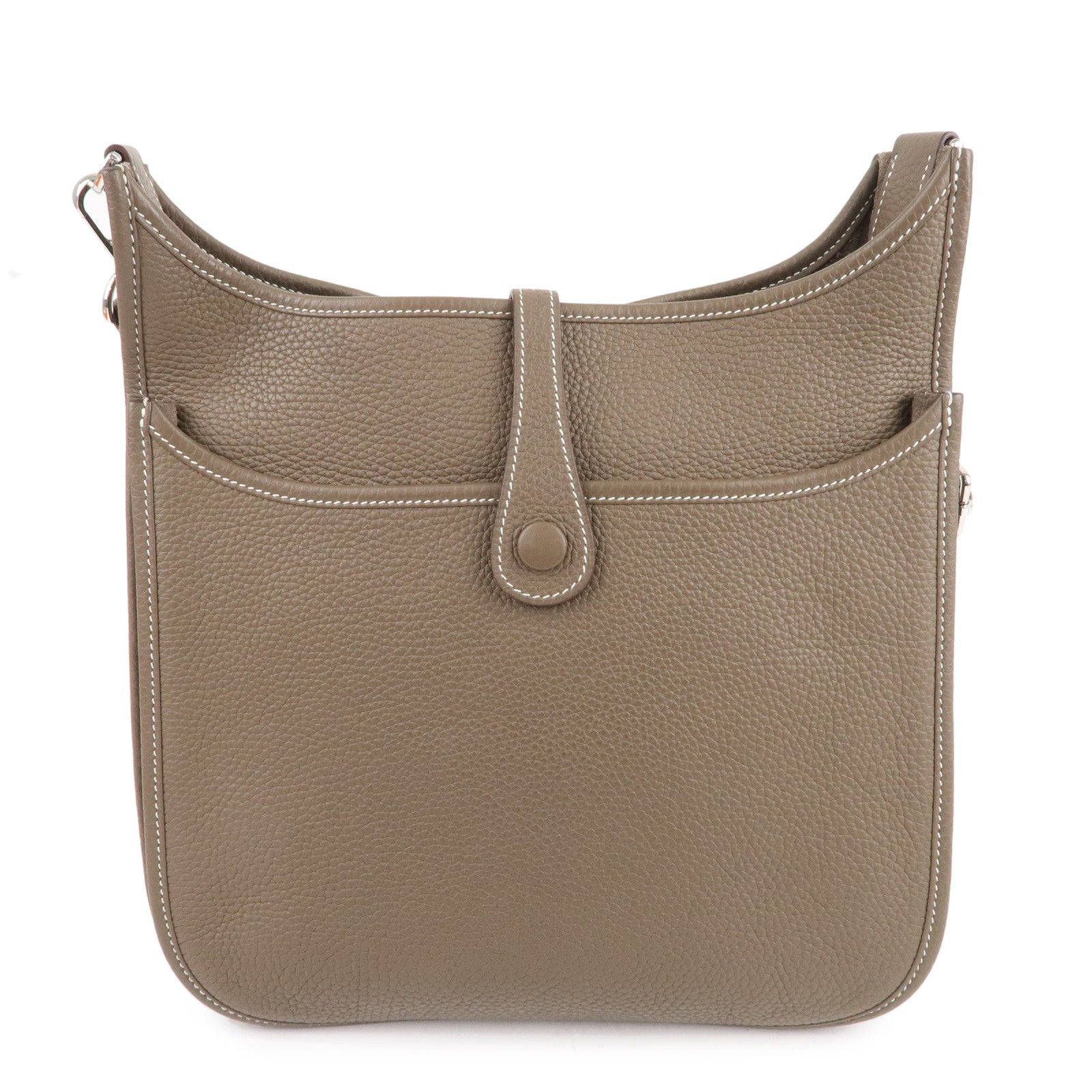 Luxury Hermes Taurillon Clemence Evelyne 3PM Shoulder Bag Etoupe