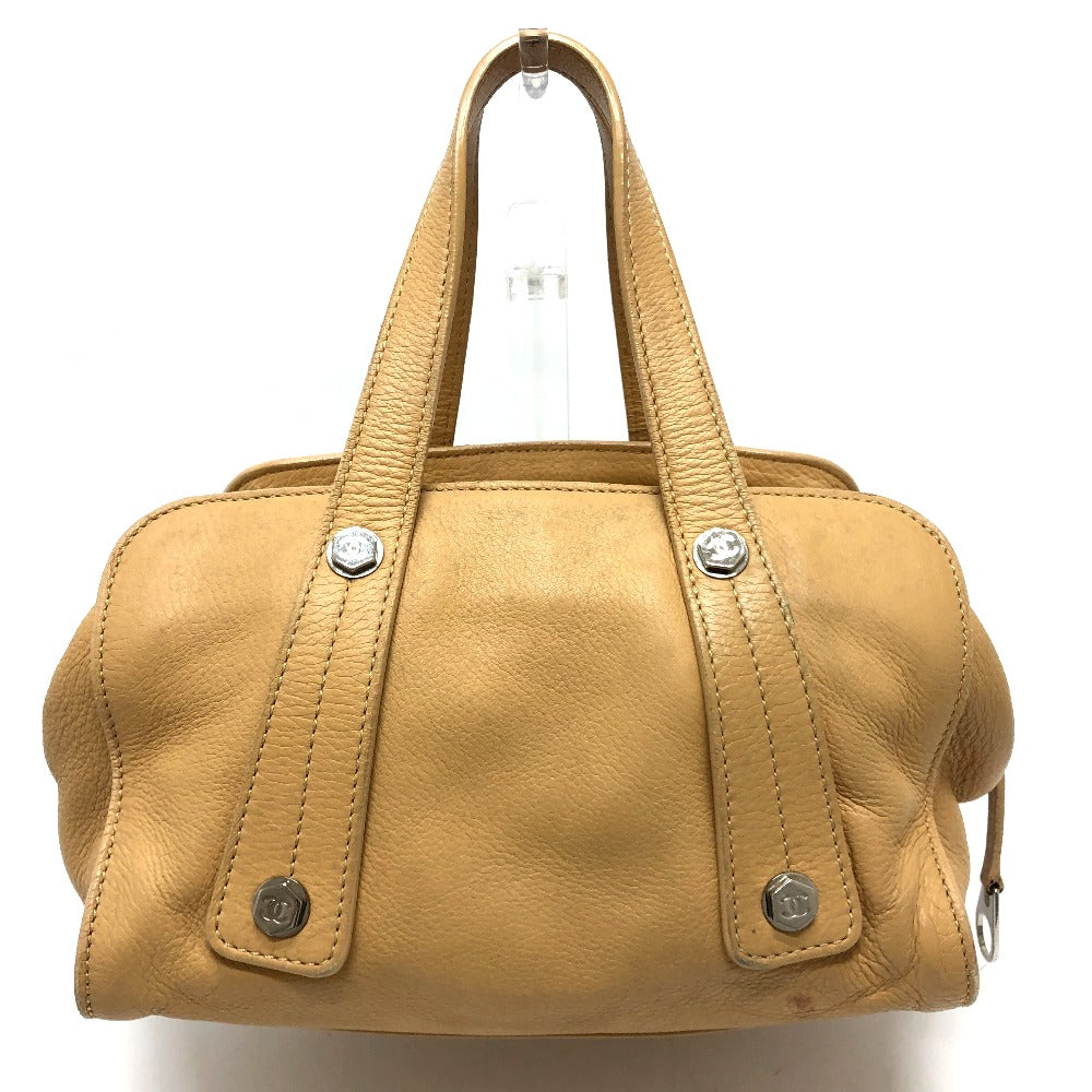 CHANEL Boston Duffel bag leather beige COCO Mark Bolt
