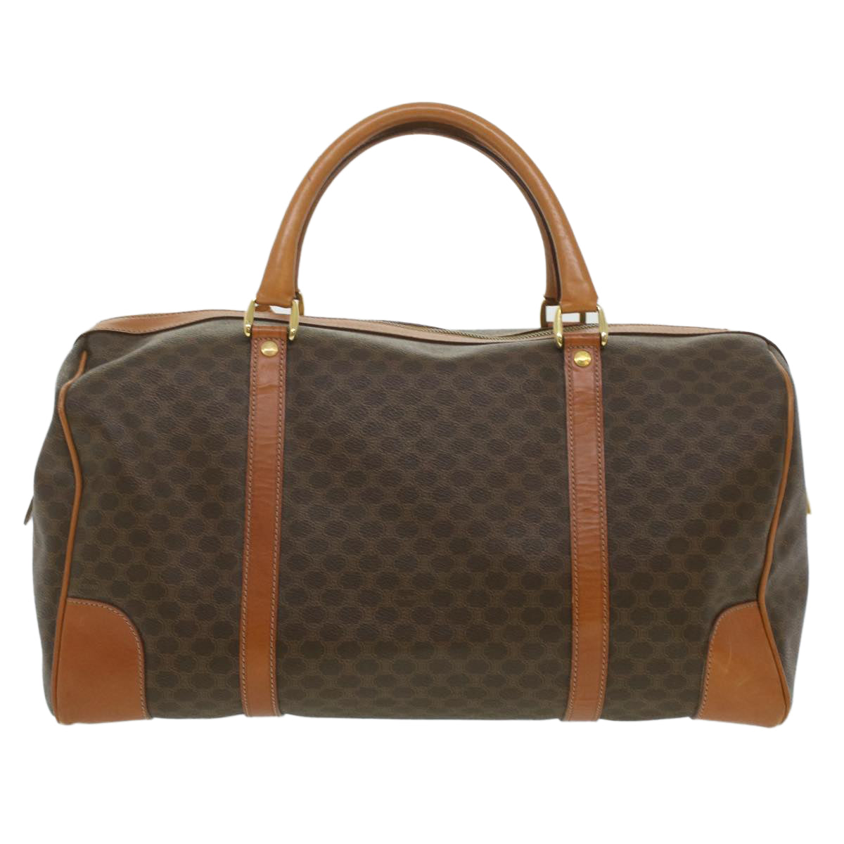 Luxury CELINE Macadam Canvas Boston Bag PVC Leather Brown 37395