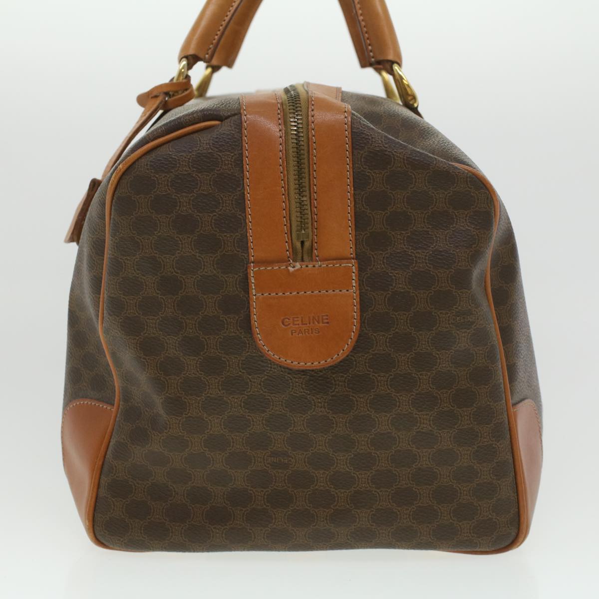 Luxury CELINE Macadam Canvas Boston Bag PVC Leather Brown 37395