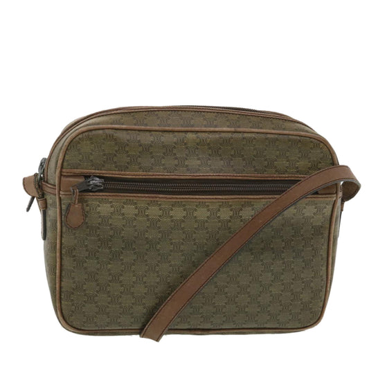 Luxury CELINE Macadam Canvas Shoulder Bag PVC Leather Beige 37414