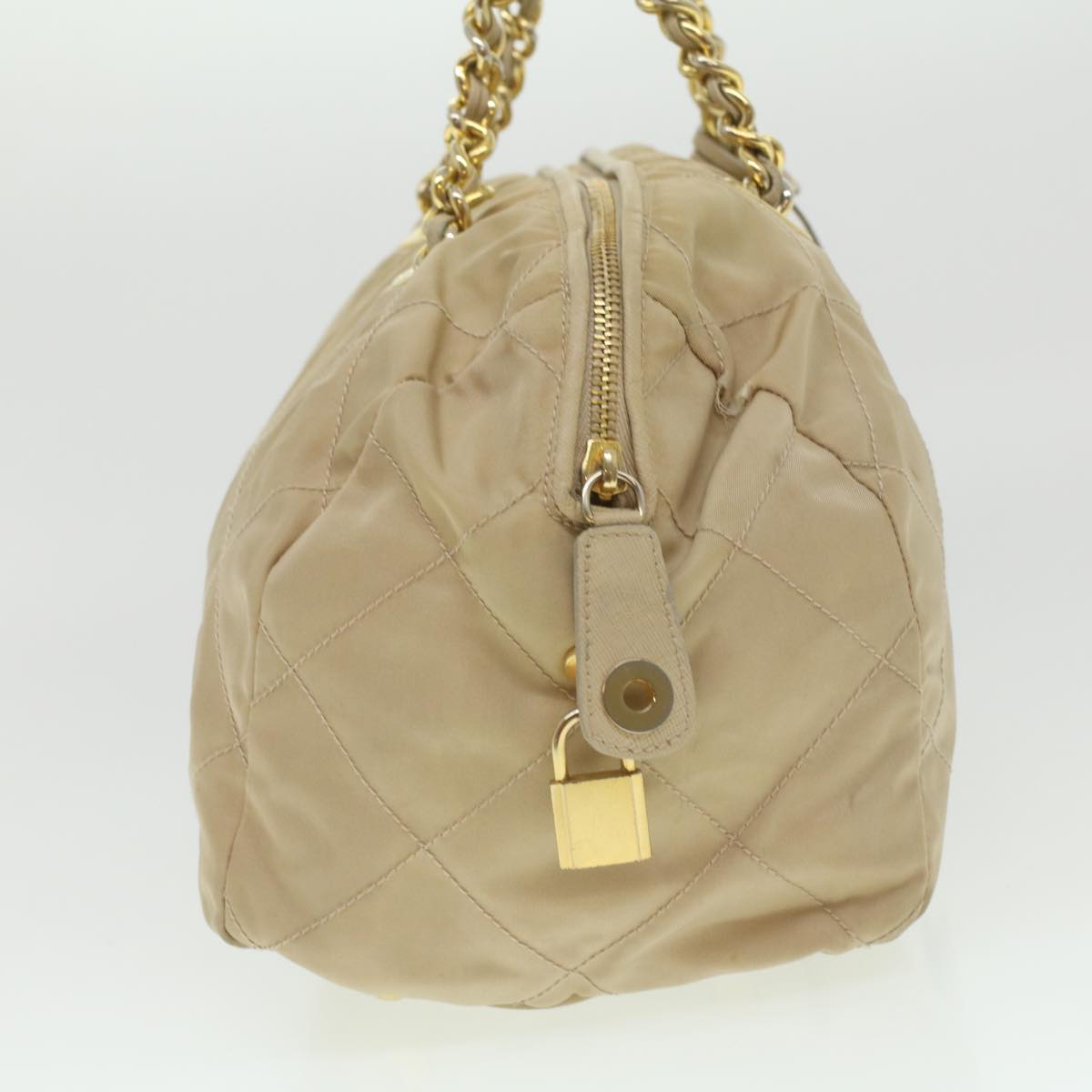 Prada Chain Hand Bag Nylon Beige