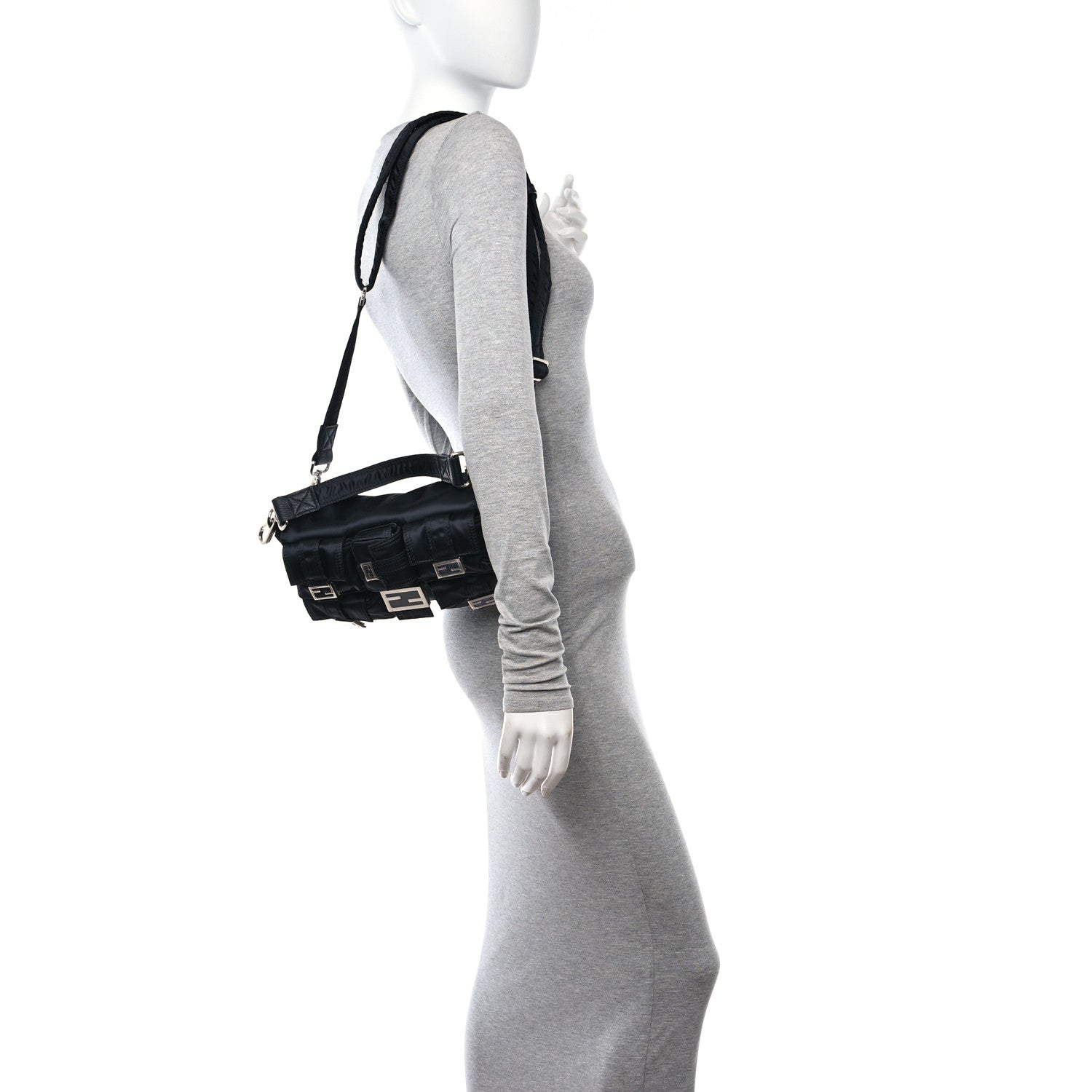Fendi Econyl Cuoio Romano Multipocket Baguette Black