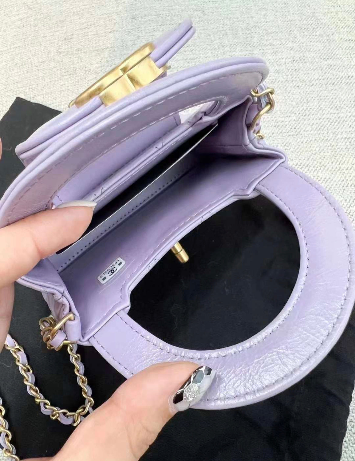Chanel 24P Mini o Kelly Purple Quilted Calfskin Brushed Gold Hardware Brand New