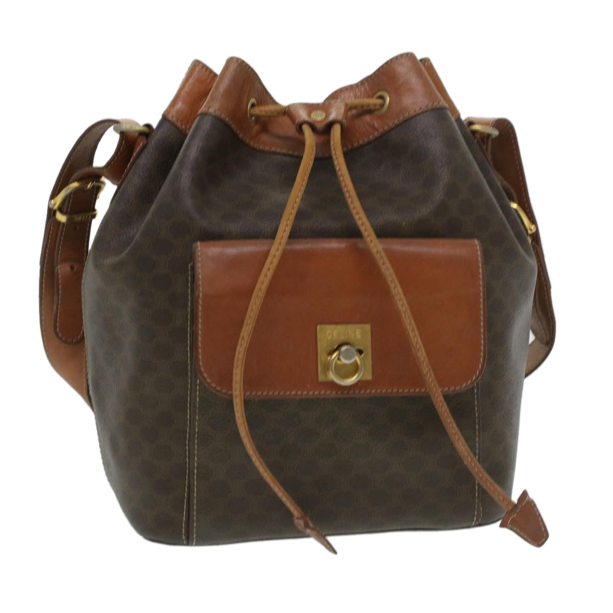 Luxury CELINE Macadam Canvas Shoulder Bag PVC Leather Brown 38054