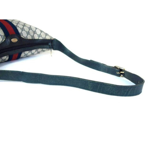 Gucci Shoulder Sherry Line With Red Blue Stripe Navy Guccissima Print Coated Canvas Leather Hobo Bag