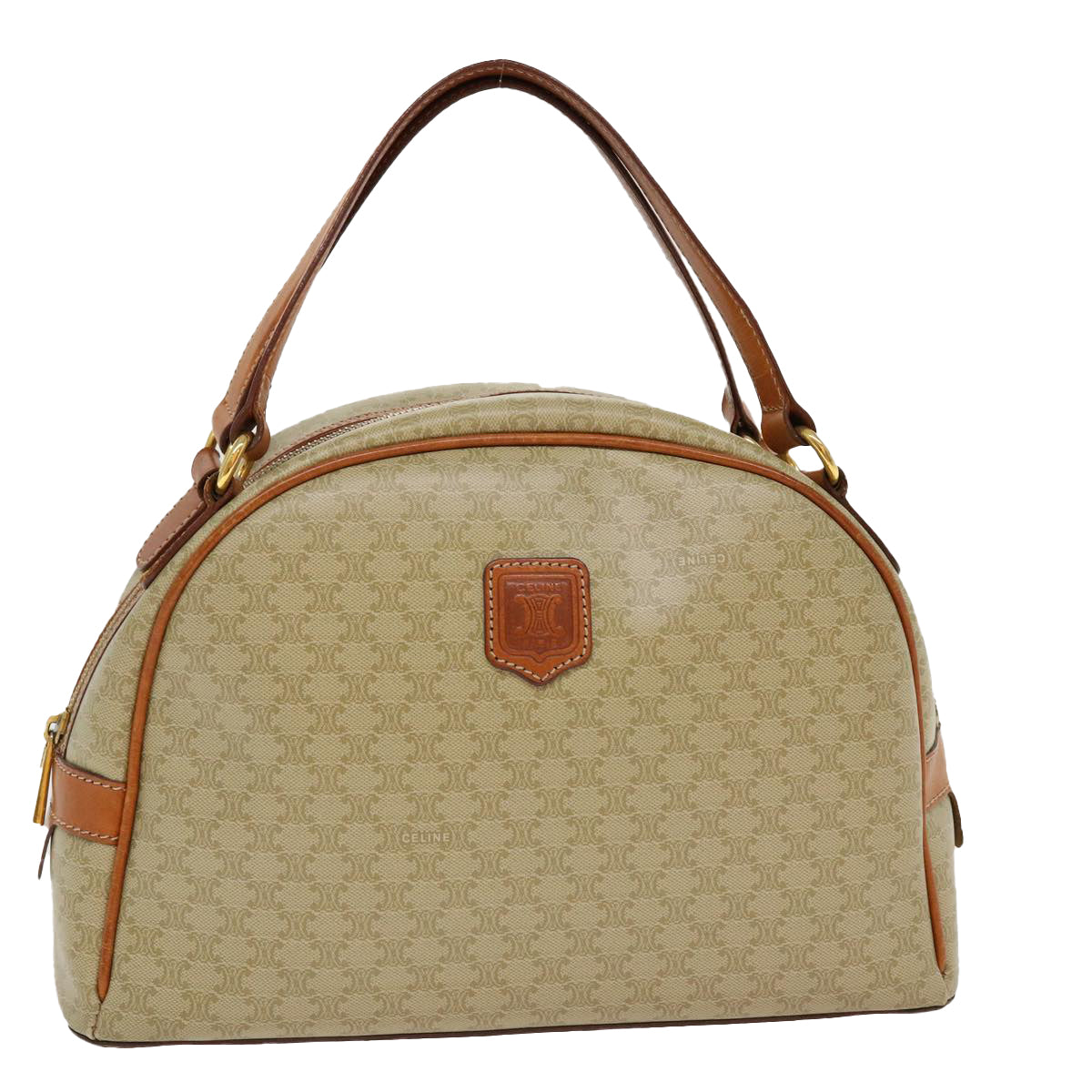 Luxury CELINE Macadam Canvas Hand Bag PVC Leather Beige 38694