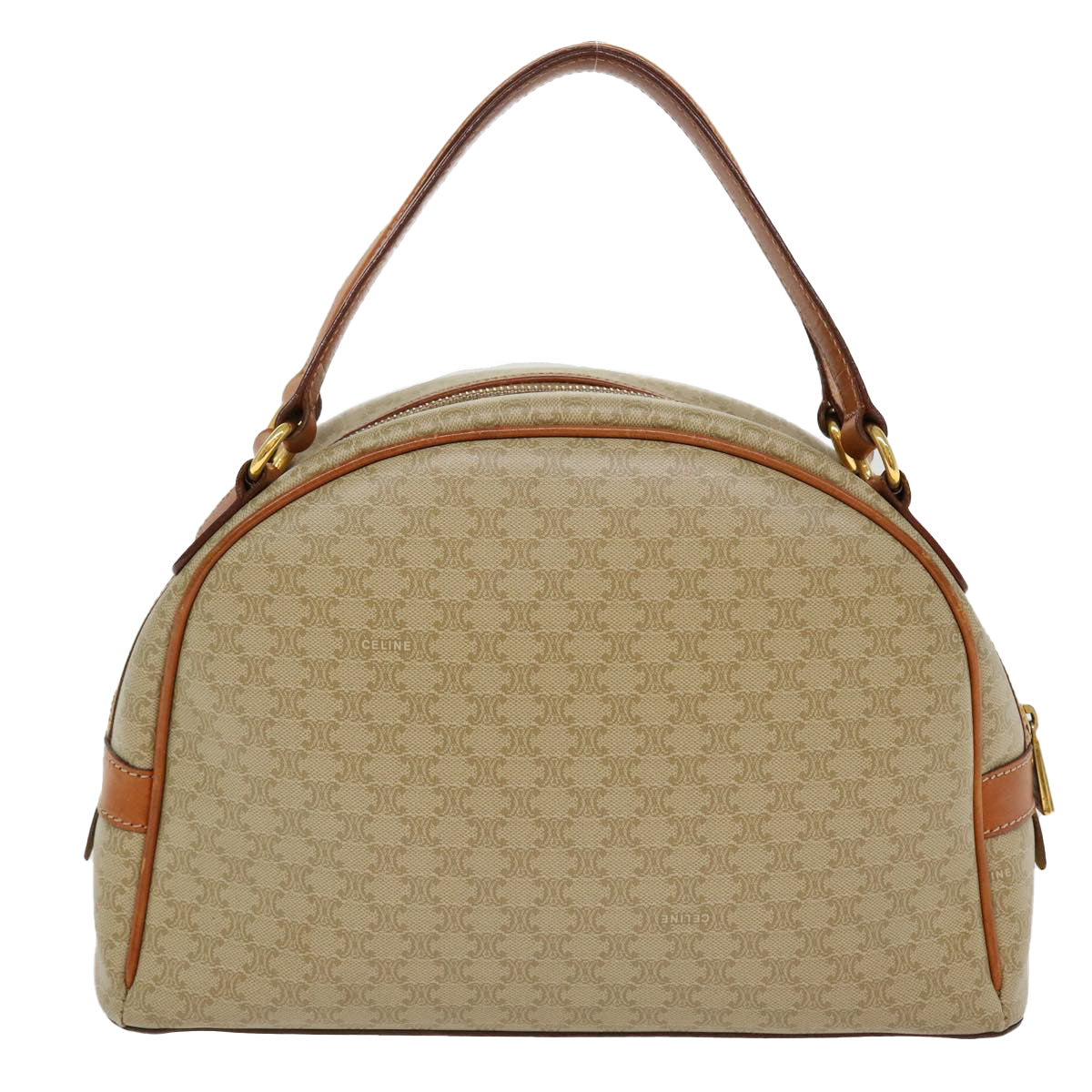 Luxury CELINE Macadam Canvas Hand Bag PVC Leather Beige 38694