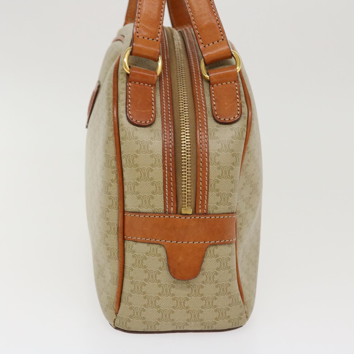 Luxury CELINE Macadam Canvas Hand Bag PVC Leather Beige 38694