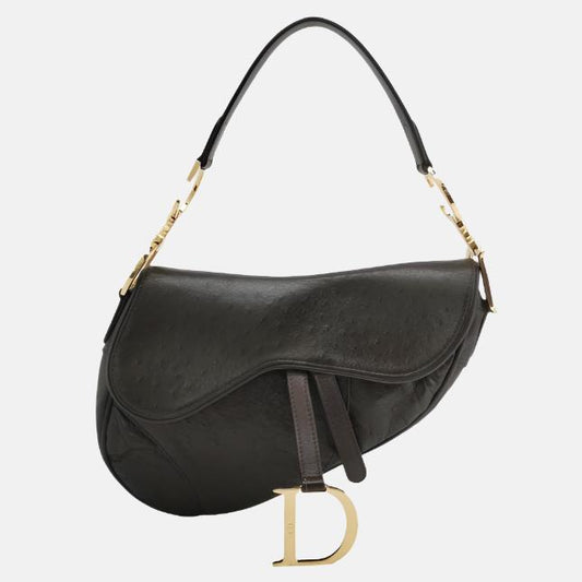 Dior Saddle Ostrich Leather Dark Brown Shoulder Bag
