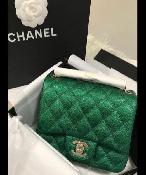 Chanel Classic Clutch Witch Chain  CWC Caviar Green SiLouis Vuittoner-Toned