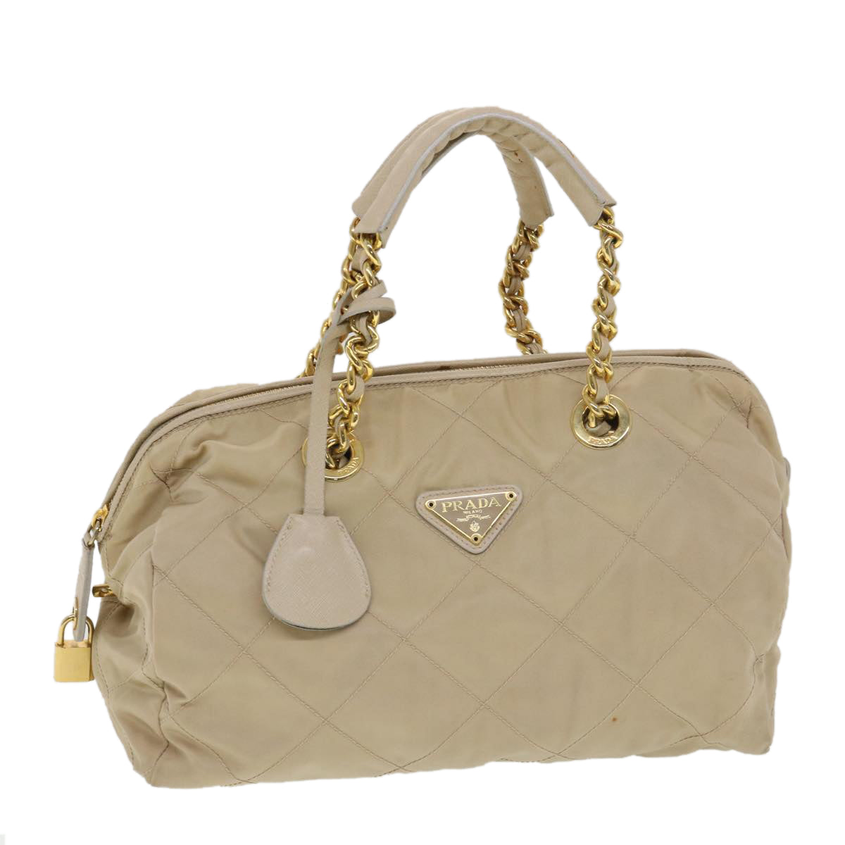 Prada Chain Hand Bag Nylon Beige