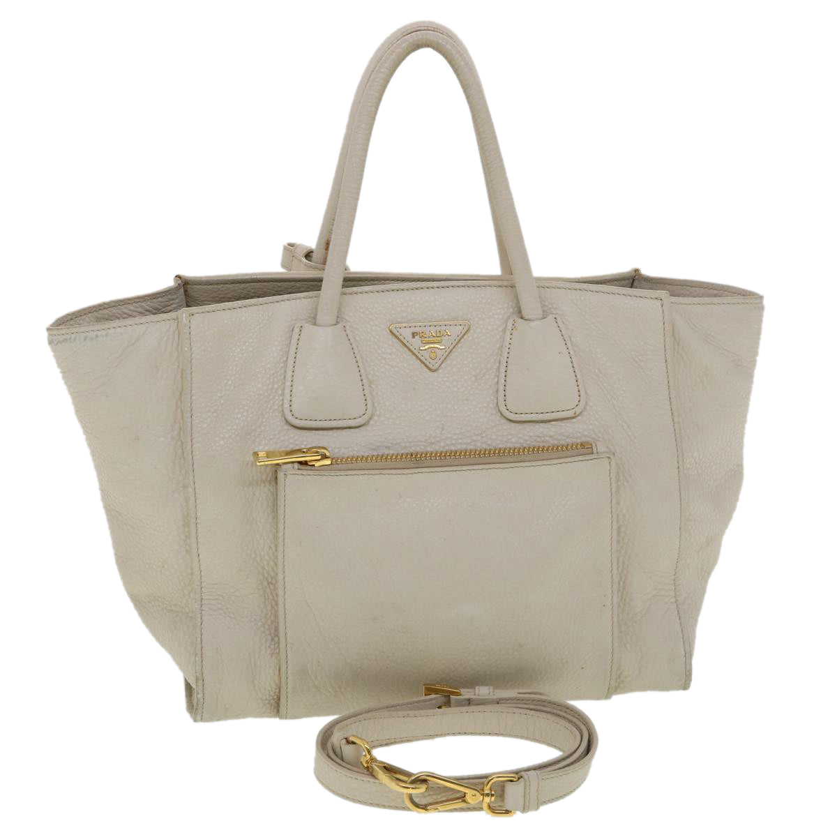 Prada Hand Bag Leather 2way Beige