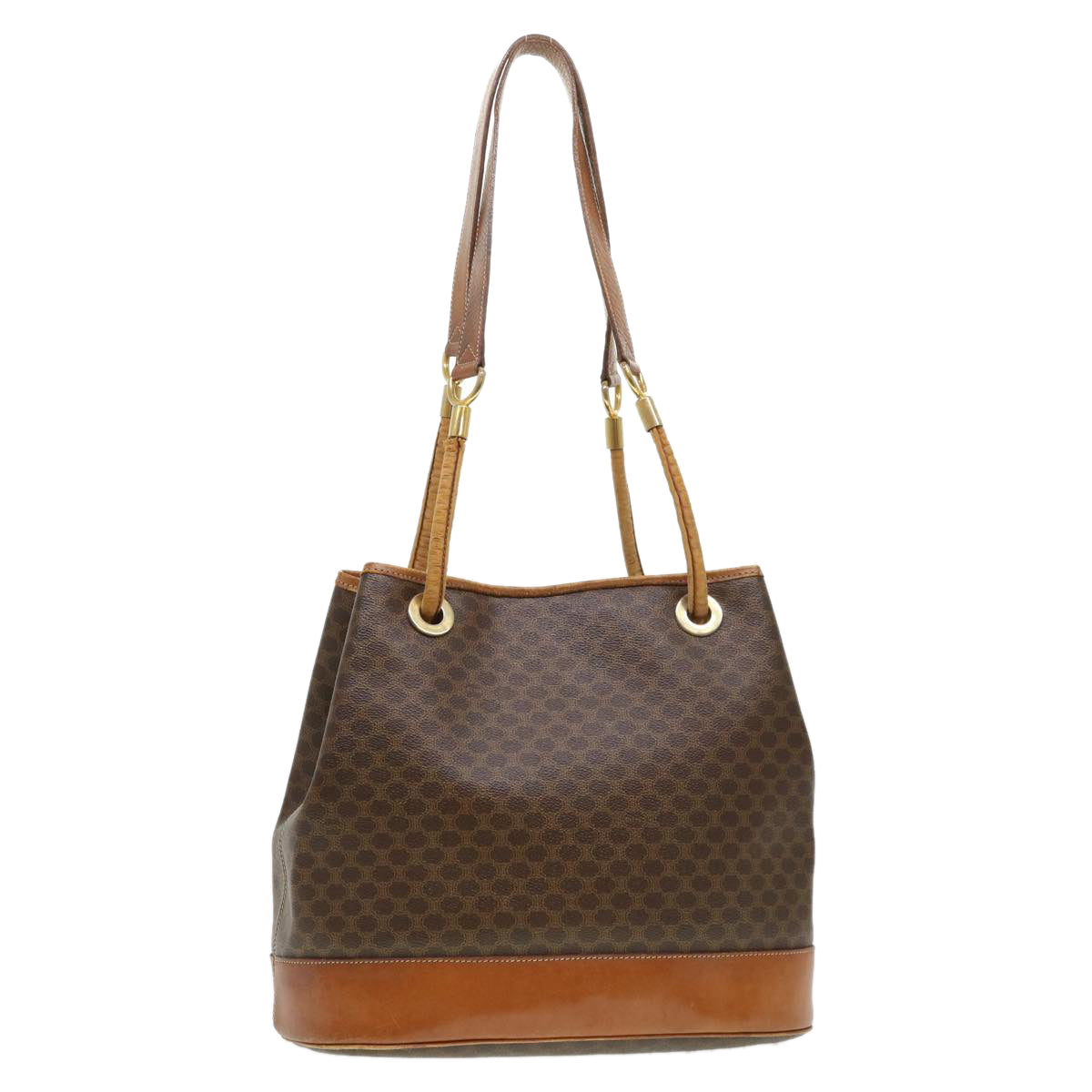 Luxury CELINE Macadam Canvas Shoulder Bag PVC Leather Brown 39461