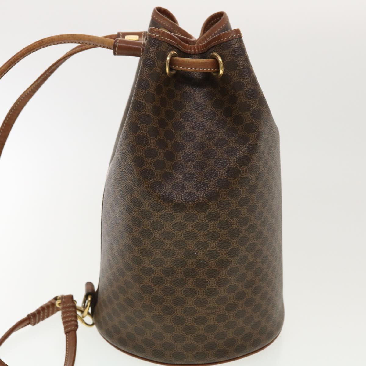 Luxury CELINE Macadam Canvas Shoulder Bag PVC Leather Brown 39946