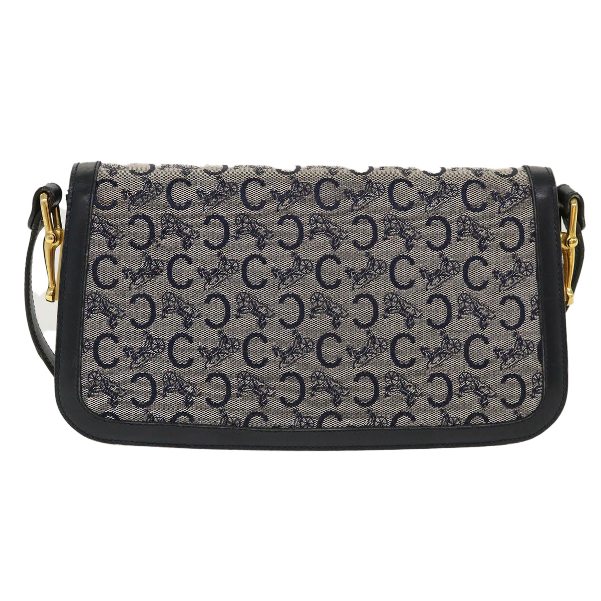 Luxury CELINE C Macadam Canvas Horse Carriage Shoulder Bag Navy 39947