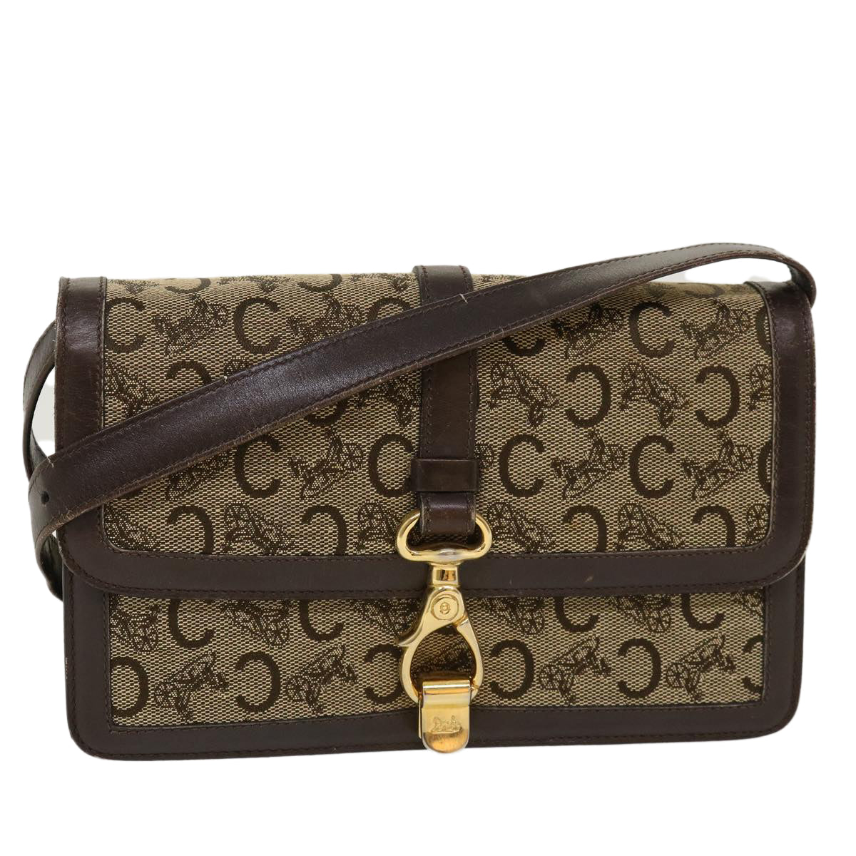 Luxury CELINE C Macadam Canvas Horse Carriage Shoulder Bag Brown 39949