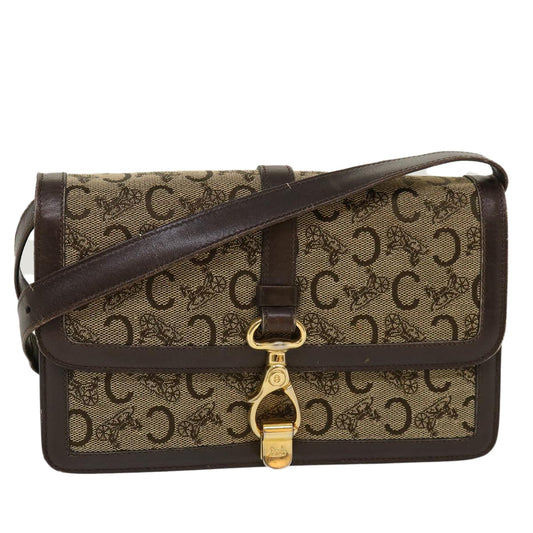 Luxury CELINE C Macadam Canvas Horse Carriage Shoulder Bag Brown 39949